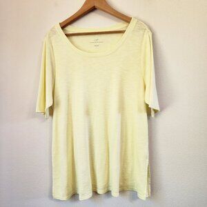 J. Jill Pima Scoop Neck Elbow Sleeve Tee Soft Yellow Mature Sustainable Women XL